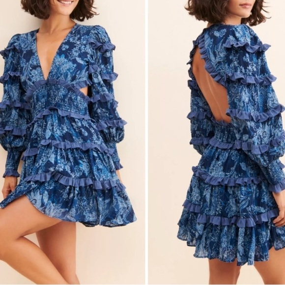 Elliatt Dresses & Skirts - Elliatt Alvernia Ruffle Long Sleeve Mini Dress in Navy Blue Size XL